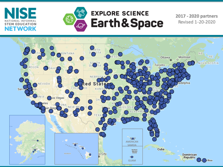 Map of 2017-2020 Explore Science Earth and Space physical toolkit awards