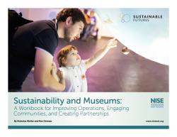 Sustainability and Museums: Cover Guide featuring a father and young child interacting with a giant balloon