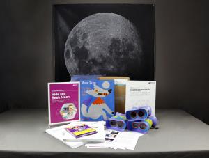 Hide and Seek Moon activity components including signs, Moon banner, and binoculars