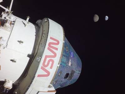 Artemis I Flight Day 13 November 28 2022 showing Orion Moon Earth and Moon credit NASA