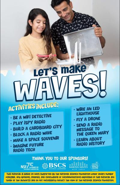 Promotional poster for an NSF STEM Day event including activities from Making Waves with Radio kit.