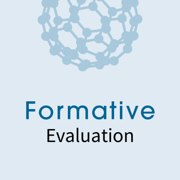 Formative Evaluation icon with blue background and image of a buckyball structure 