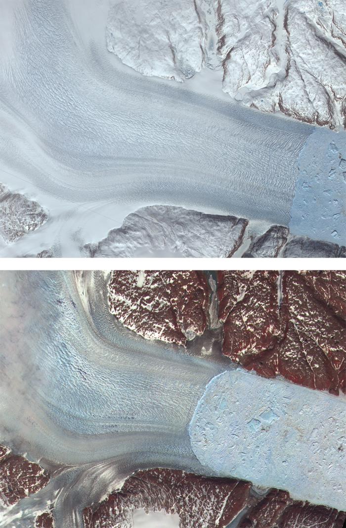 Helheim Glacier in Greenland melting over time