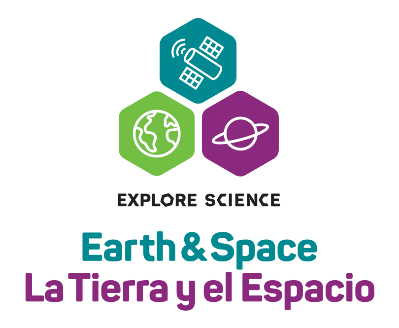 Explore Science Earth and Space logo in English and Spanish bilingual