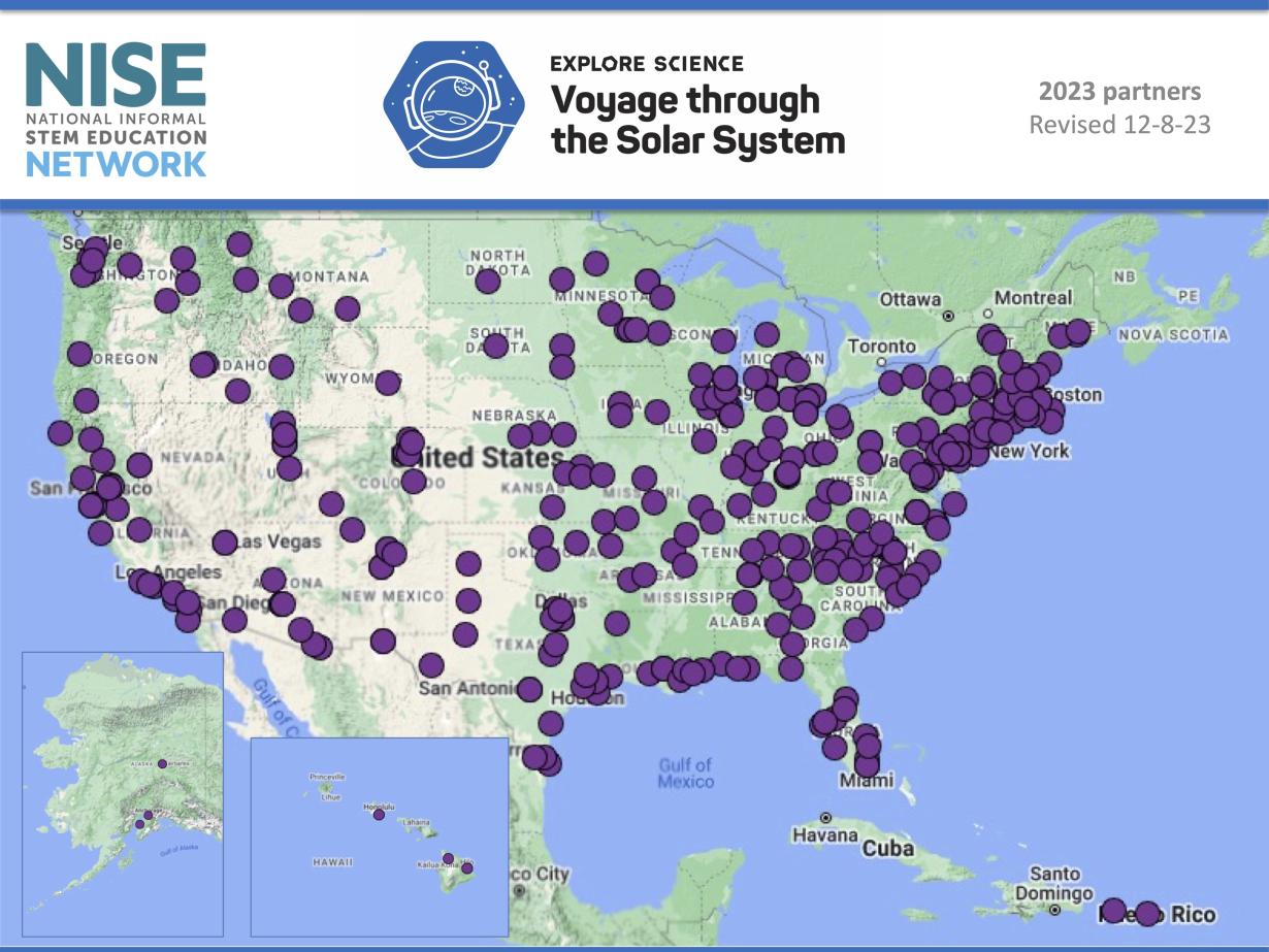 map of the United States indicating Voyage through the Solar System kit locations