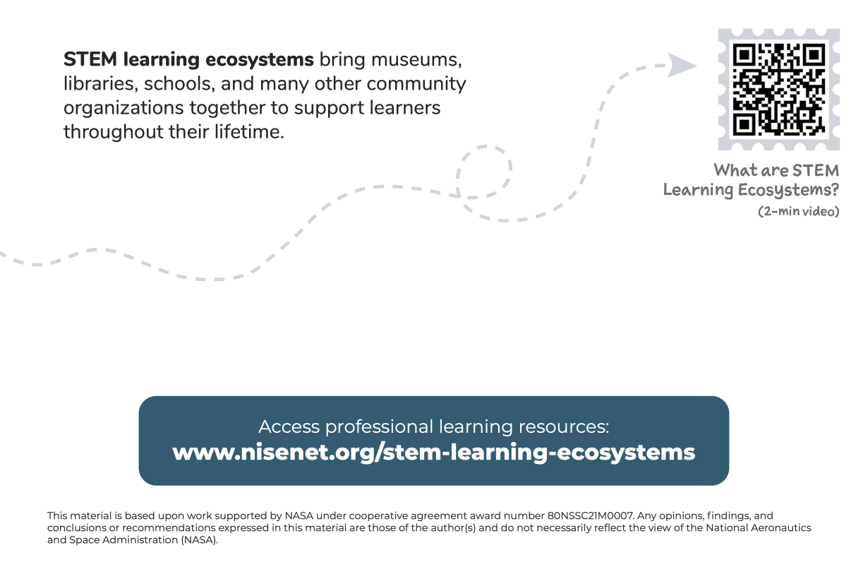 STEM Learning Ecosystems postcard back side featuring a URL and QR code