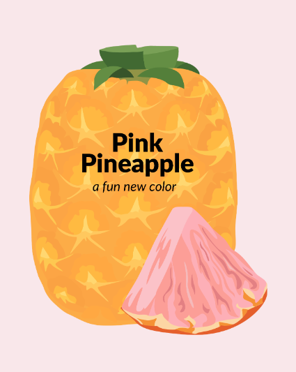 A whole pineapple with one wedge sliced to see the interior is pink instead of yellow.
