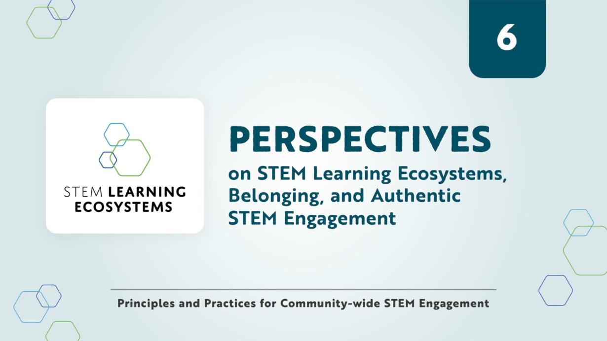 Title screen reading 6 at the top, with "Perspectives" large across the middle and a logo for the STEM Learning Ecosystems project.