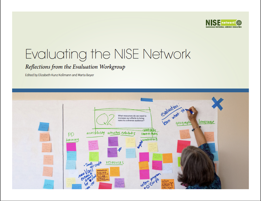Evaluating the NISE Network cover image of post-it notes on a white wall.