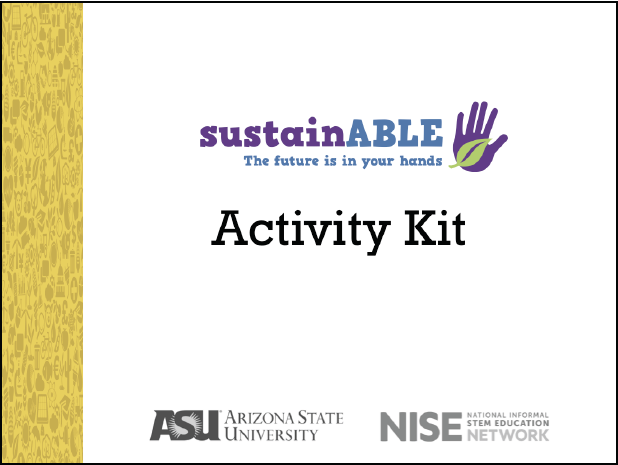 Sustainability Training Materials cover slide featuring the NISE Network and Arizona State University Logo