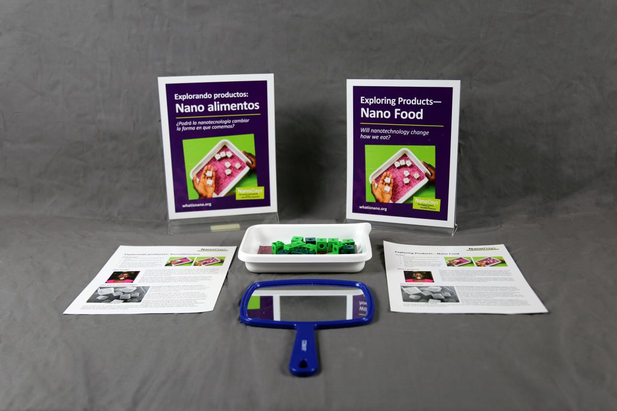 NanoDays Nano Food activity components including sign, guides, and activity materials.