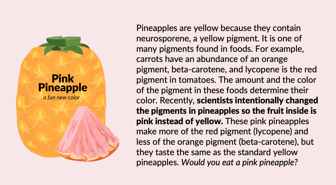 The Pink Pineapple Card from BioBistro, shows the whole pineapple with a small triangle slice showing the inside is pink instead of yello