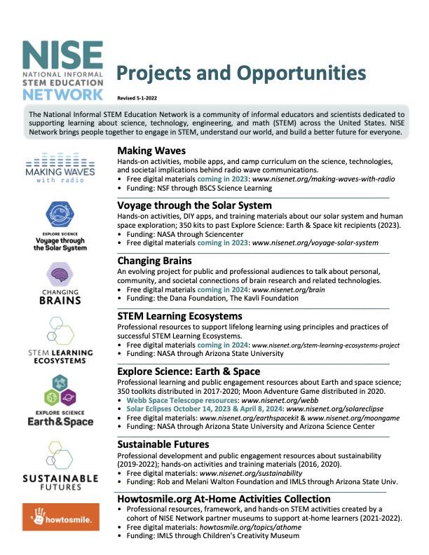 NISE Network projects opportunities flyer 5-1-22 page 1