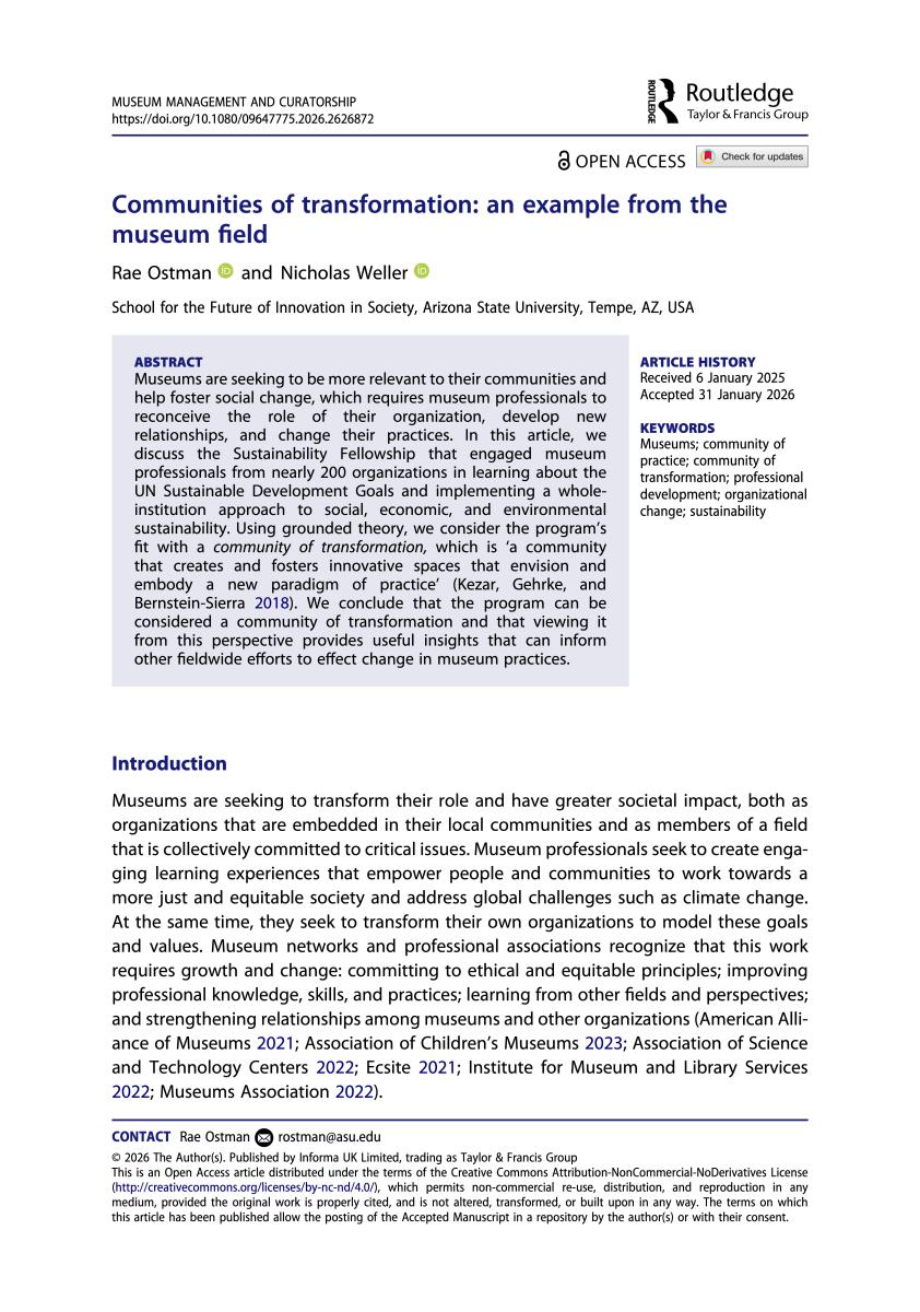 Ostman and Weller journal article Communities of transformation  an example from the museum field page 1