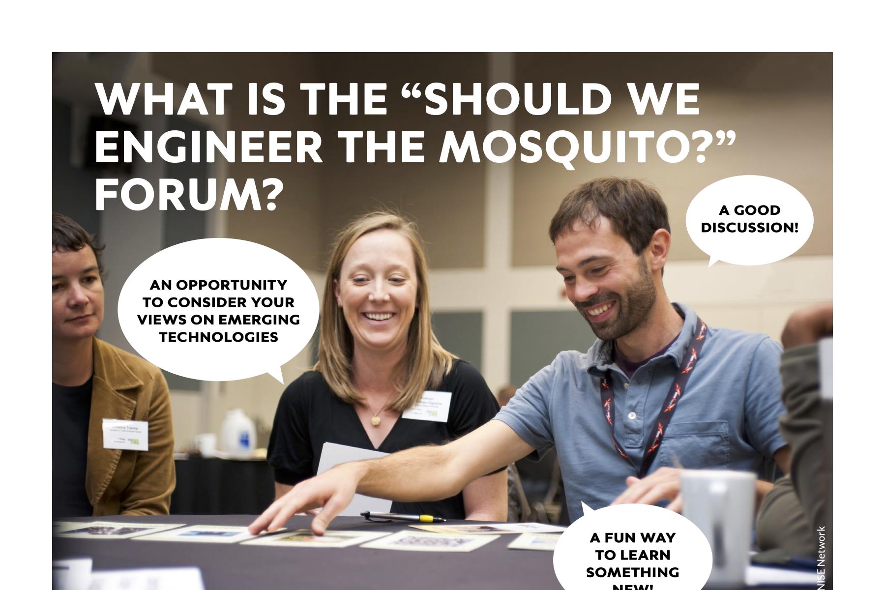 Should we engineer the mosquito promotional flyer showing people talking at a table