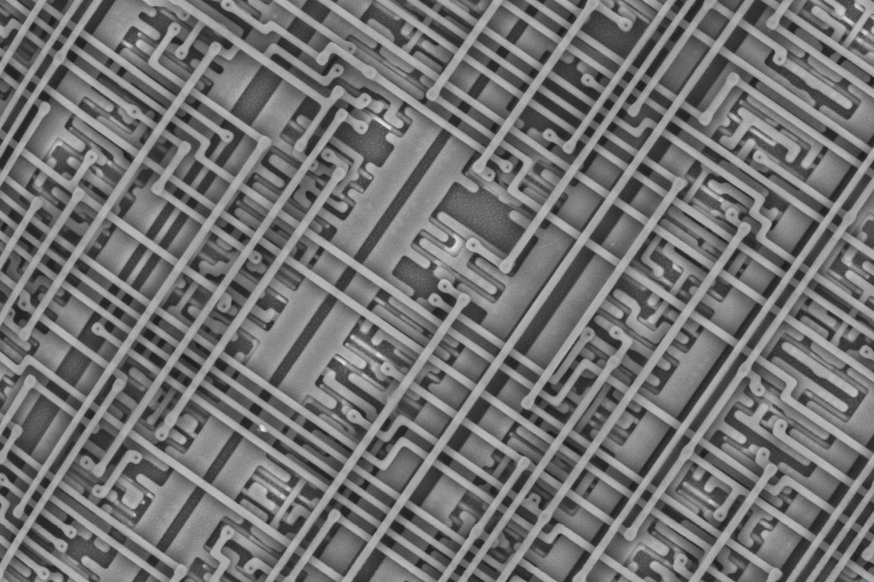 Close up magnified image of a microchip