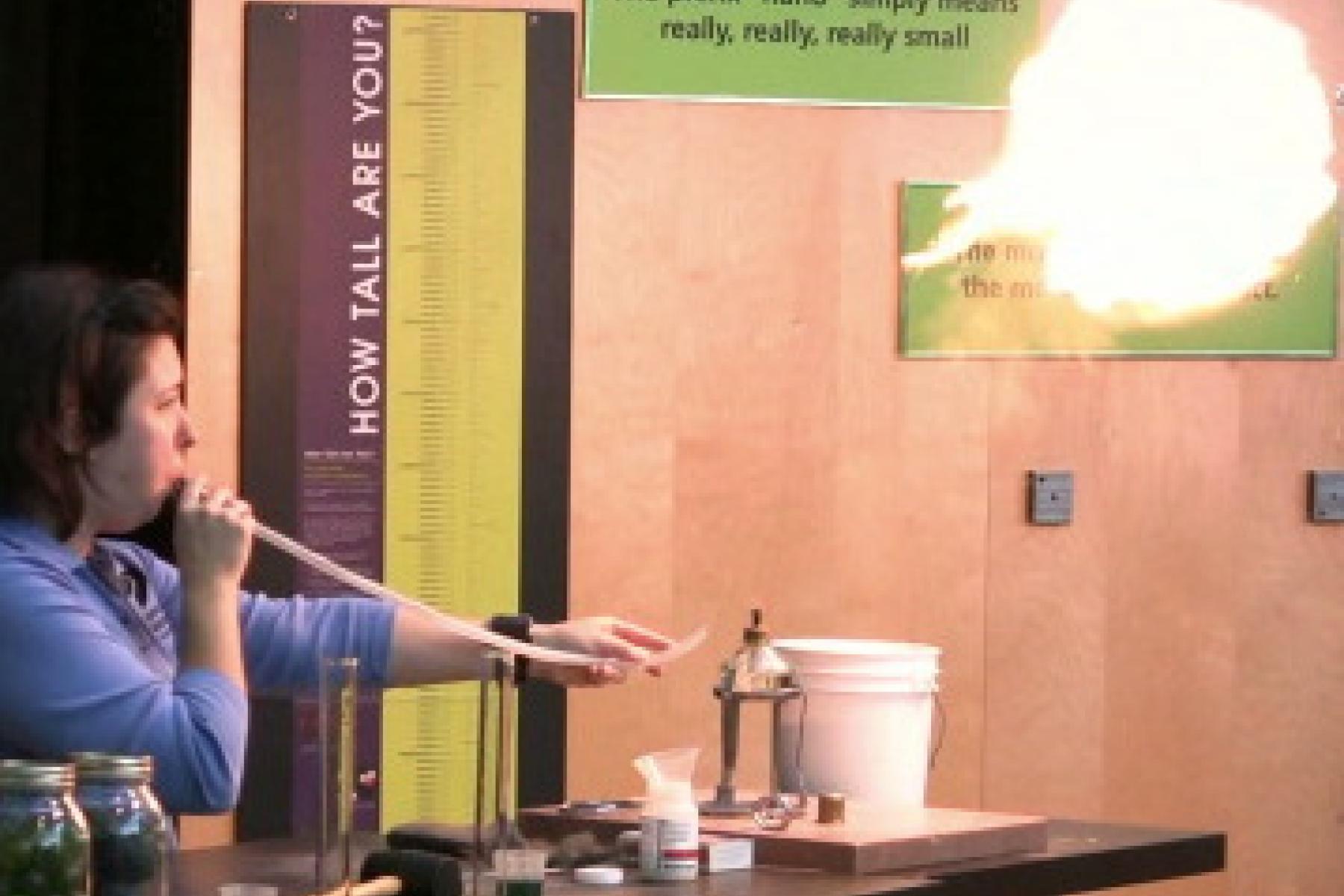 Surface area nanoscale science demonstration blowing fireball