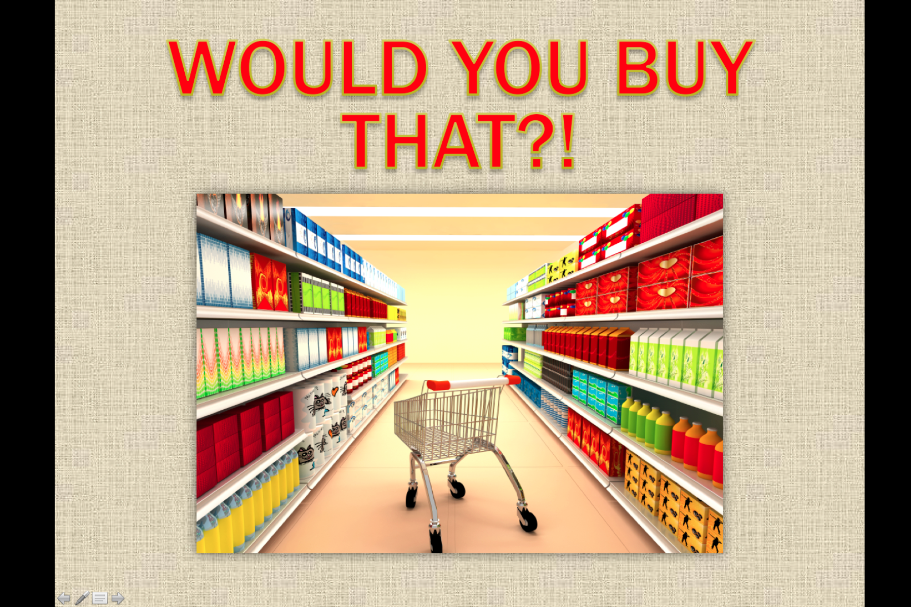 Image of  a slide featuring a grocery cart in an aisle 