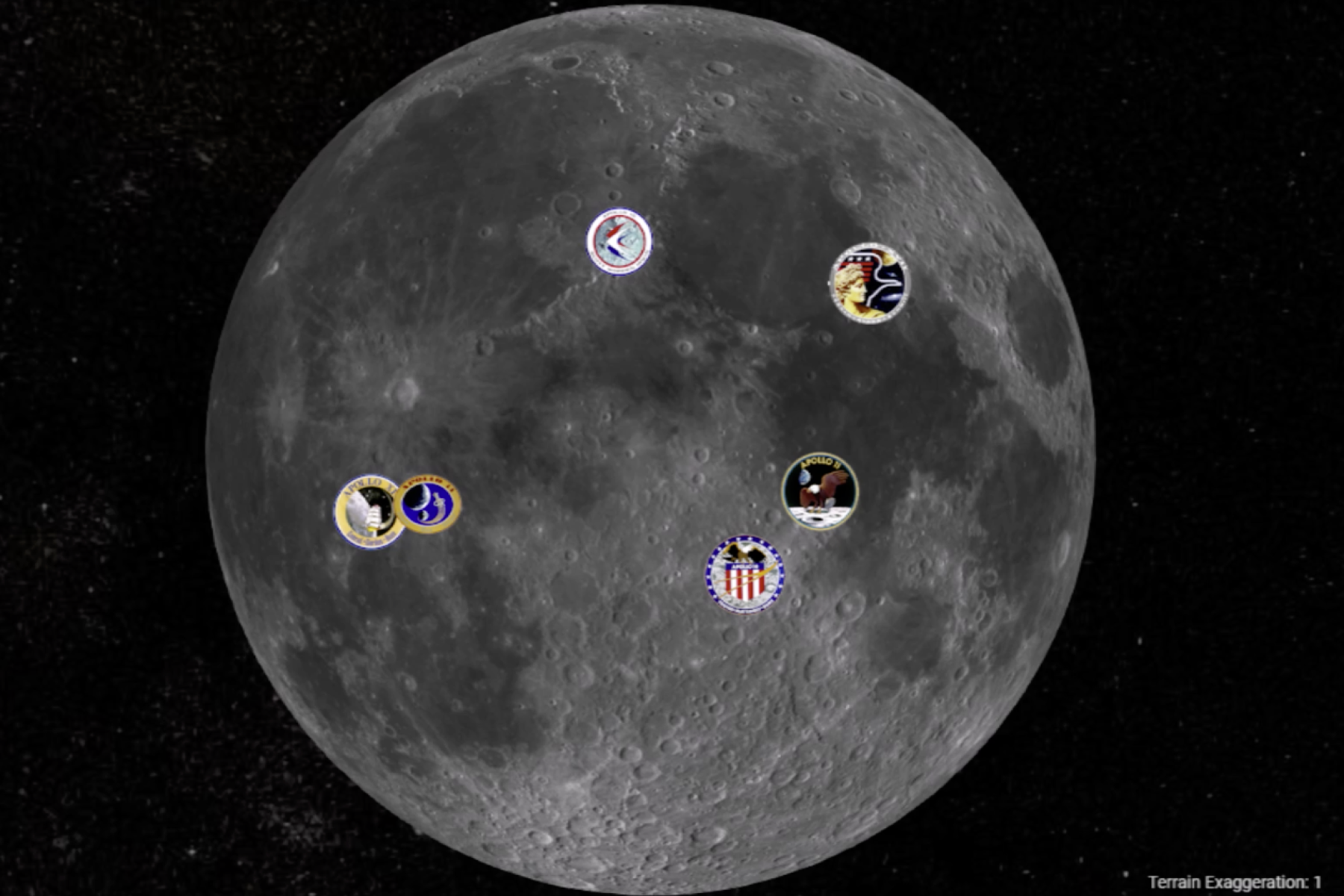 Apollo Lunar Landing Sites video still image showing locations of landing sites