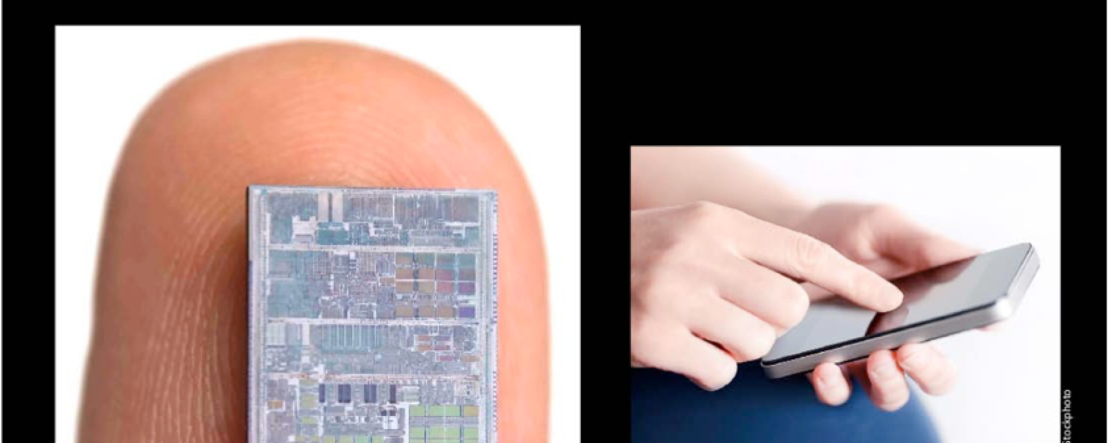 Nano 101 slide presentation showing tiny electronics compared to a finger