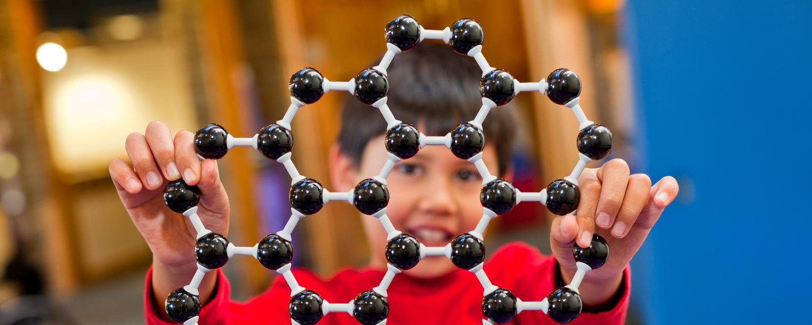 learner holding a molecular model